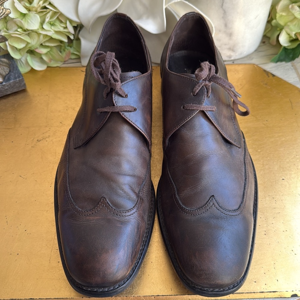 John Varvatos Wingtip Lace-Ups in Dark Brown Distressed Leather